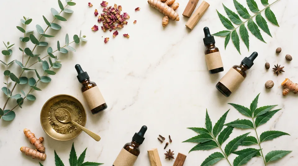 Ayurvedic botanicals and herbal oils at Brightonic, Dwarka