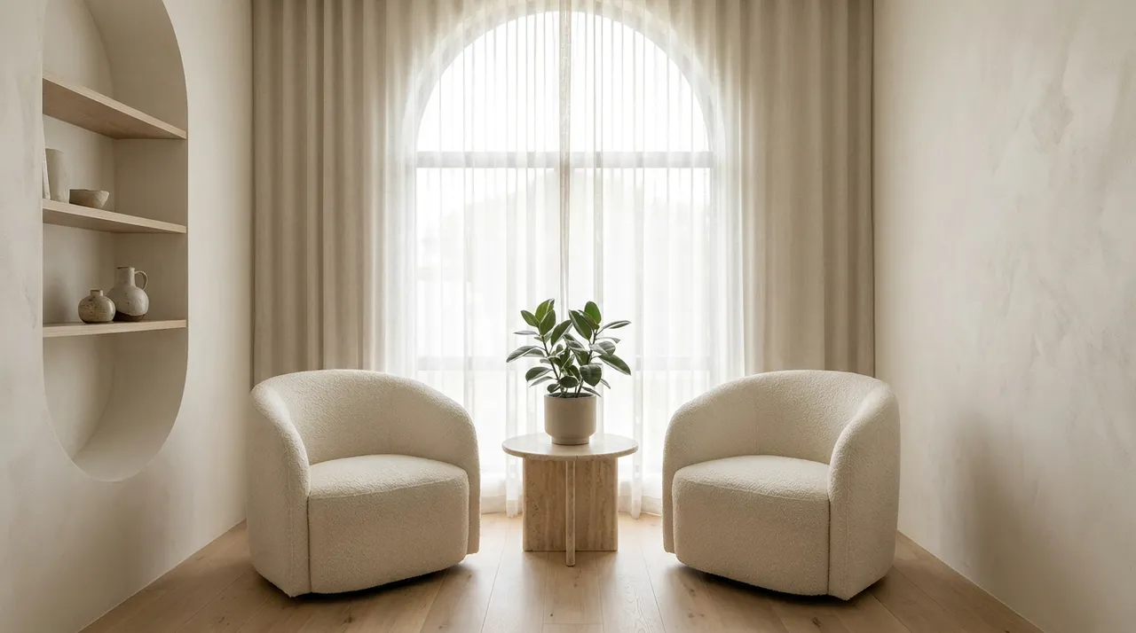 Calm consultation corner at an aesthetic clinic in Dwarka