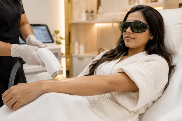 Laser hair reduction treatment with certified device at Brightonic, Dwarka
